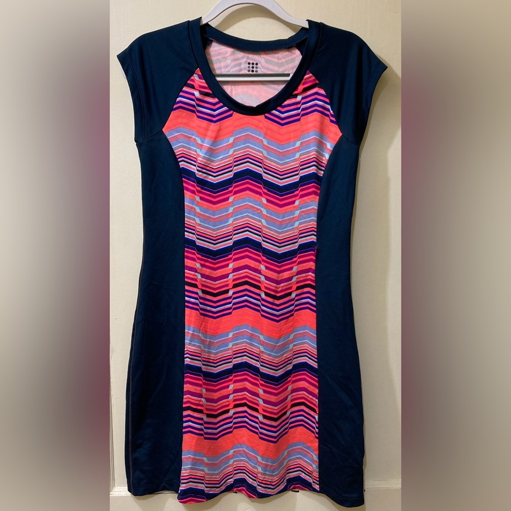 Title Nine‎ Dress Women’s S Multi Color Striped Short Sleeve Zip Pocket Stretch